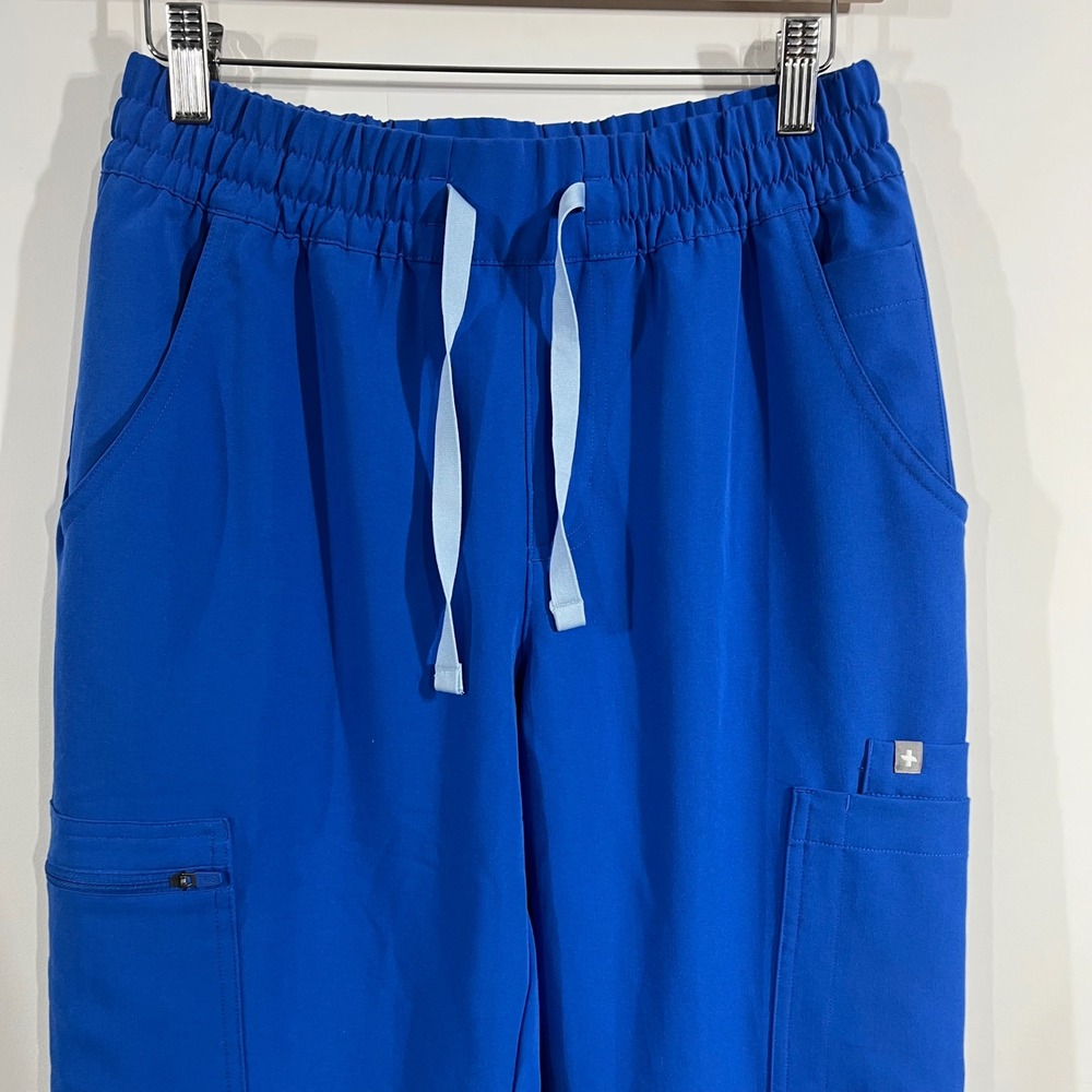 FIGS Dowa Royal Blue Cargo Scrub Pants Womens Small Elastic Waist Straight Leg - Picture 2 of 10